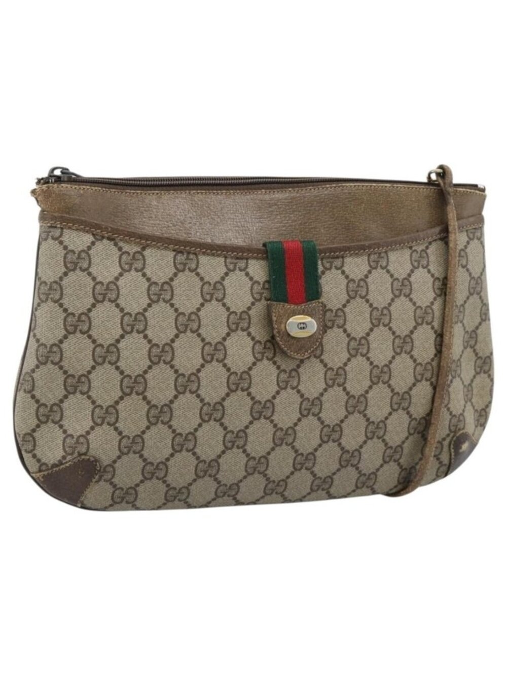 Authentic GUCCI GG Supreme Web Sherry Line Shoulder Bag PVC Beige Gold